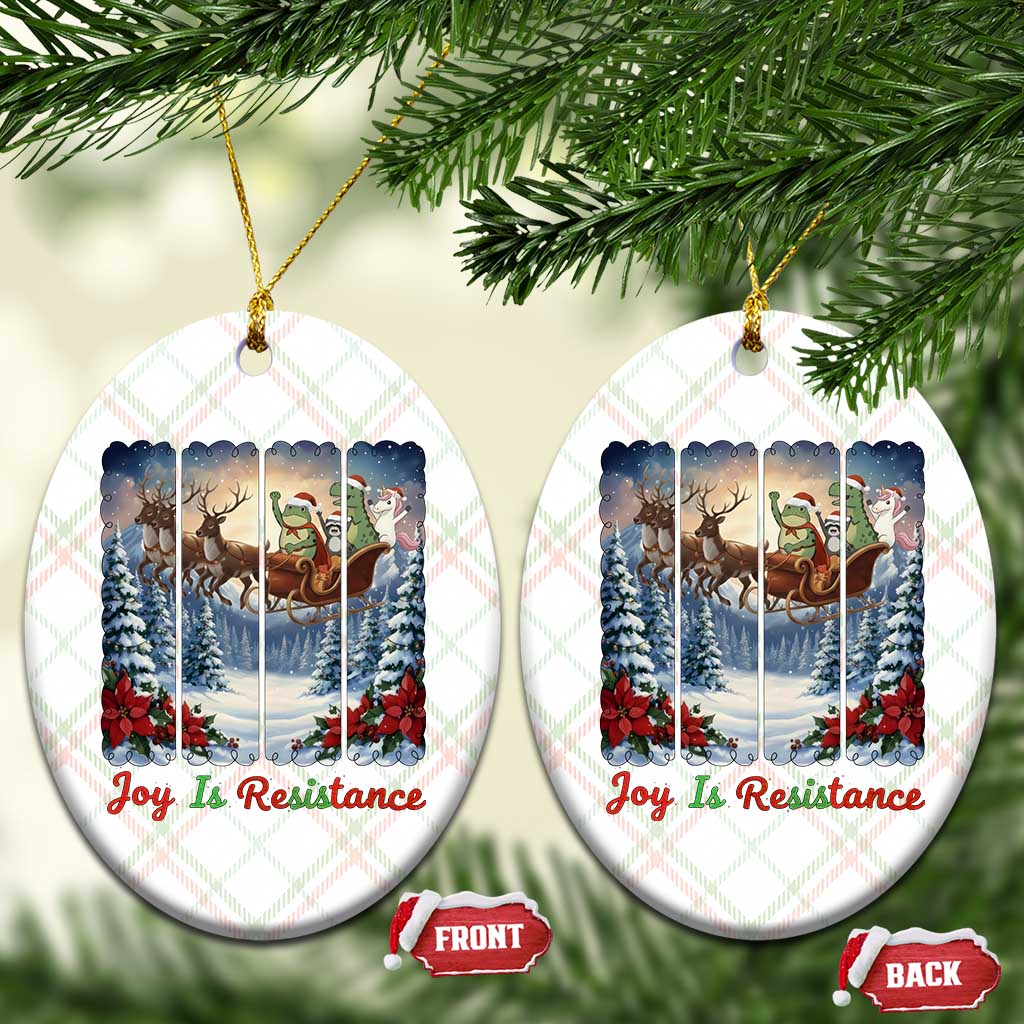 Joy Is Resistance Portland Frog Protest Ceramic Ornament Funny Holiday Meme Gift Idea - Wonder Print Shop
