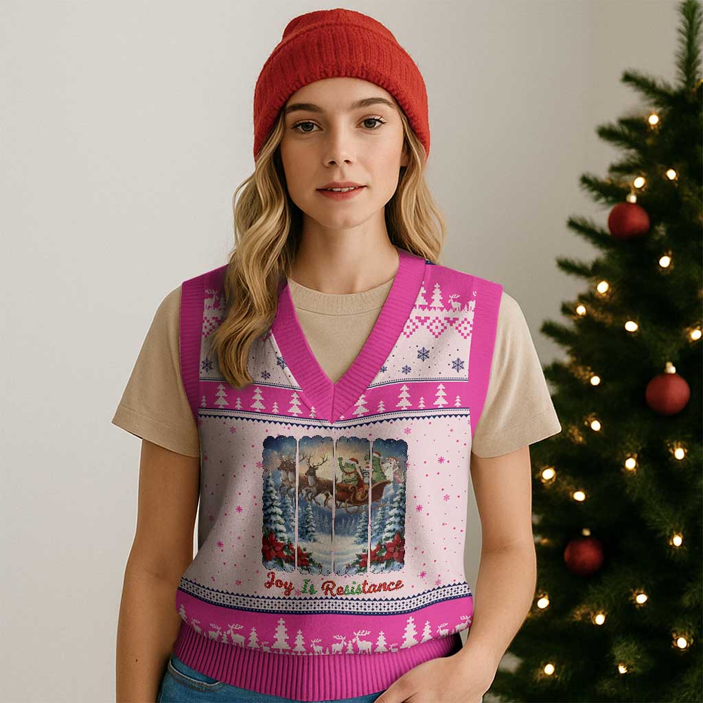 Joy Is Resistance Portland Frog Protest V-Neck Knit Sweater Vest Funny Holiday Meme Gift Idea - Wonder Print Shop