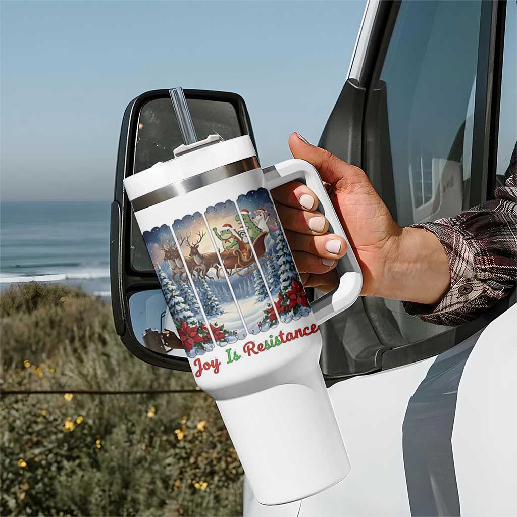 Joy Is Resistance Portland Frog Protest Tumbler With Handle Funny Holiday Meme Gift Idea - Wonder Print Shop