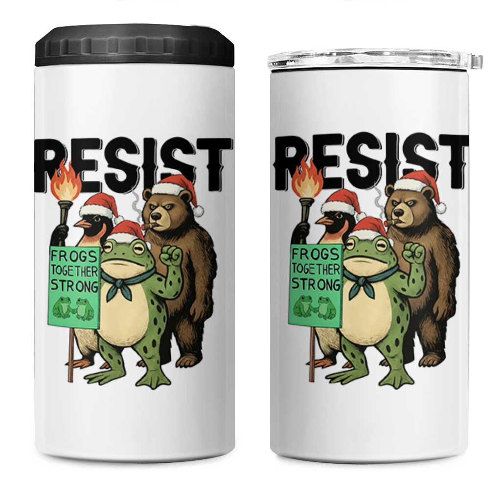 Funny Christmas Frogs Together Strong 4 in 1 Can Cooler Tumbler Portland Resist Meme Gift - Wonder Print Shop