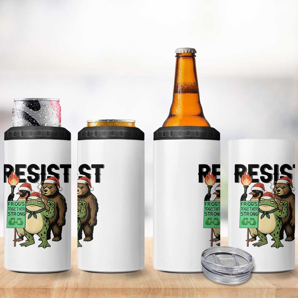 Funny Christmas Frogs Together Strong 4 in 1 Can Cooler Tumbler Portland Resist Meme Gift - Wonder Print Shop