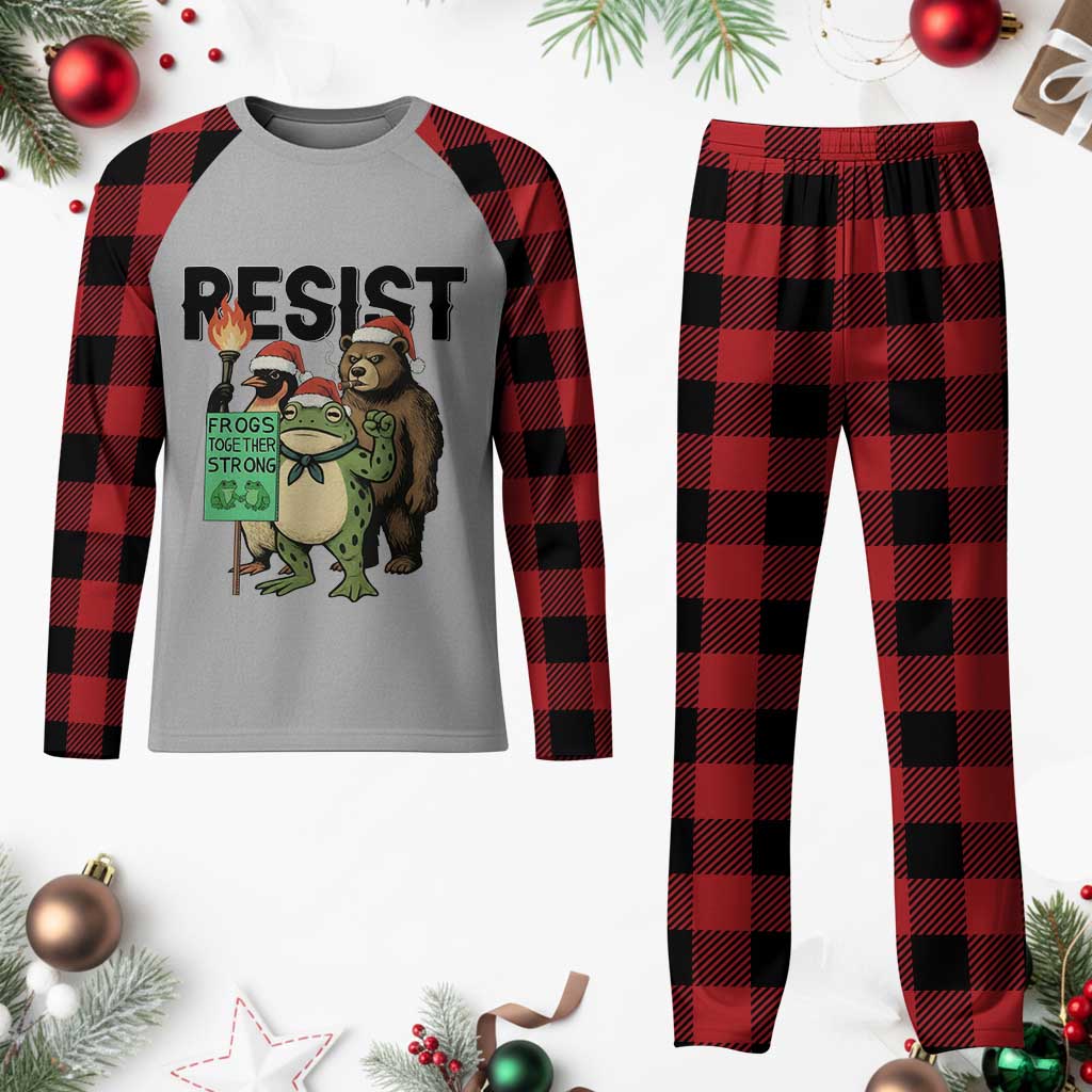 Funny Xmas Frogs Together Strong Plaid Pajama Set Portland Resist Meme Gift - Wonder Print Shop