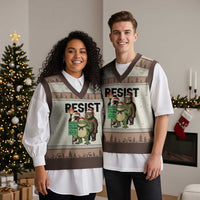 Funny Xmas Frogs Together Strong V-Neck Knit Sweater Vest Portland Resist Meme Gift - Wonder Print Shop