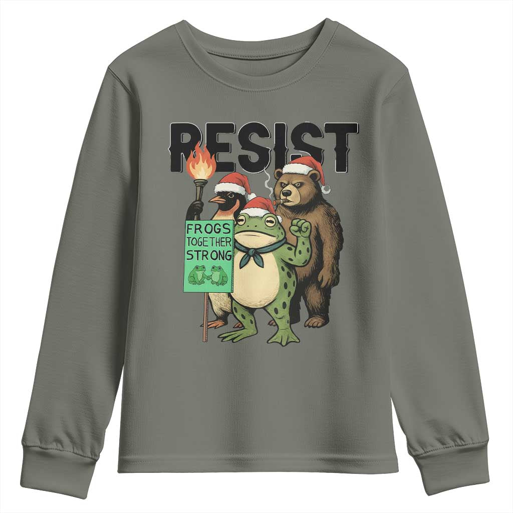 Funny Christmas Frogs Together Strong Youth Sweatshirt Portland Resist Meme Gift - Wonder Print Shop