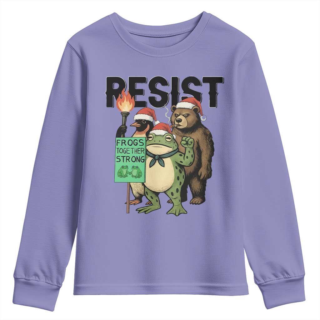 Funny Christmas Frogs Together Strong Youth Sweatshirt Portland Resist Meme Gift - Wonder Print Shop
