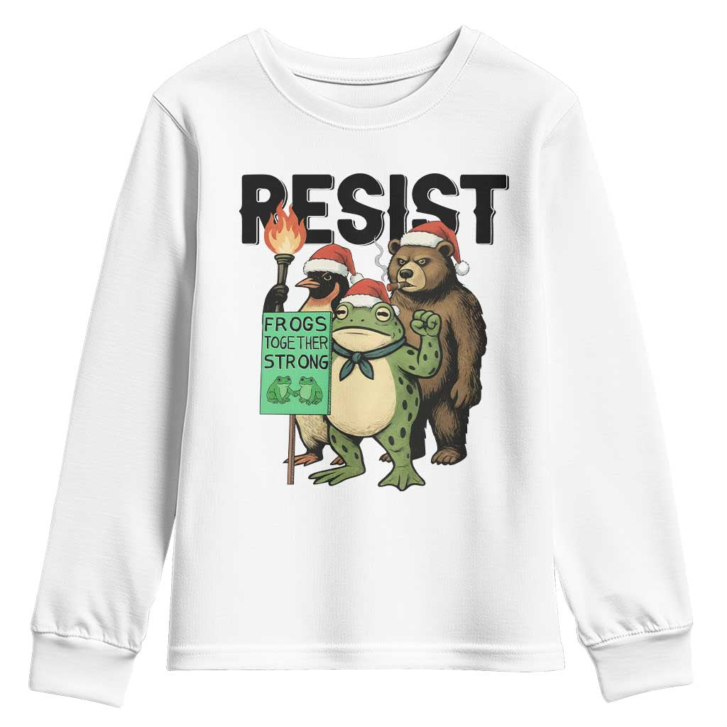 Funny Christmas Frogs Together Strong Youth Sweatshirt Portland Resist Meme Gift - Wonder Print Shop