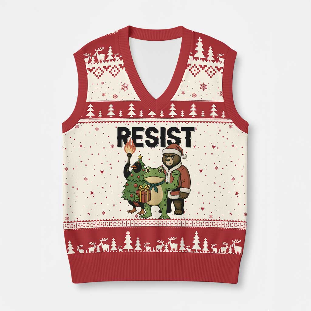 Portland Frog Protest Frogs Together Strong V-Neck Knit Sweater Vest Funny Holiday Gift - Wonder Print Shop