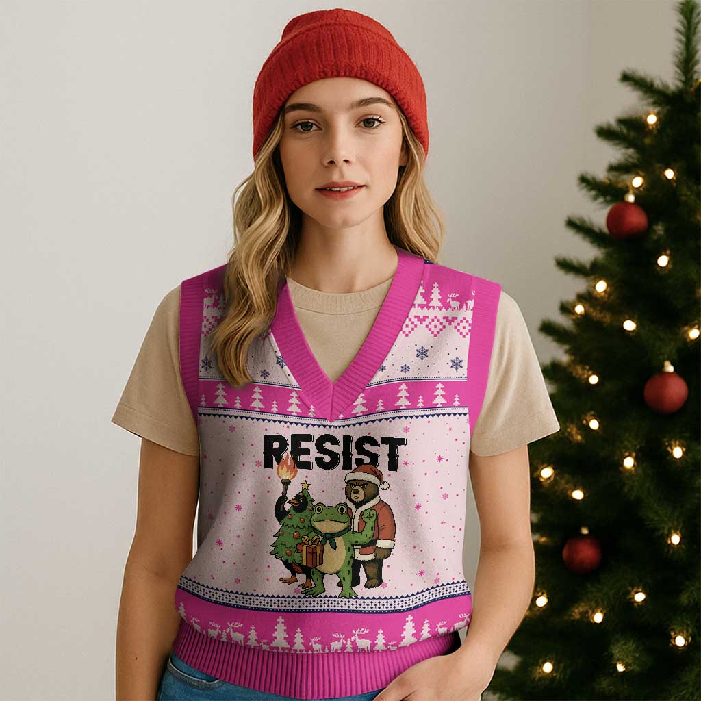Portland Frog Protest Frogs Together Strong V-Neck Knit Sweater Vest Funny Holiday Gift - Wonder Print Shop