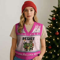 Portland Frog Protest Frogs Together Strong V-Neck Knit Sweater Vest Funny Holiday Gift - Wonder Print Shop