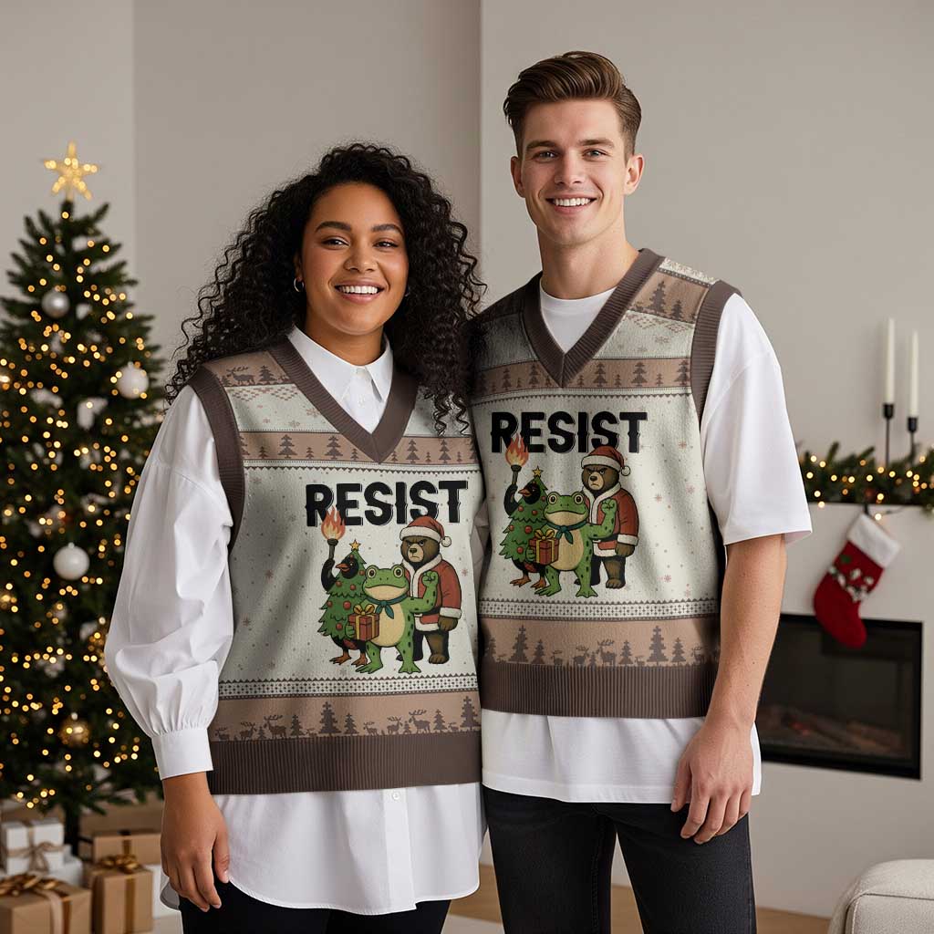 Portland Frog Protest Frogs Together Strong V-Neck Knit Sweater Vest Funny Holiday Gift - Wonder Print Shop