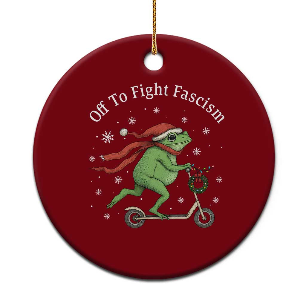 Portland Frog Protest Off To Fight Fascism Ceramic Ornament Funny Xmas Gift - Wonder Print Shop