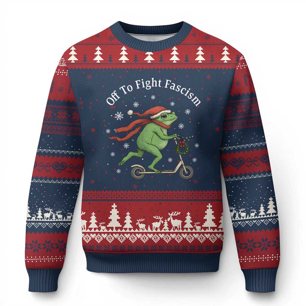 Portland Frog Protest Off To Fight Fascism Ugly Christmas Sweater Funny Xmas Gift - Wonder Print Shop