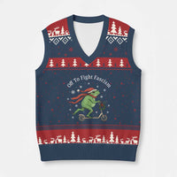 Portland Frog Protest Off To Fight Fascism V-Neck Knit Sweater Vest Funny Xmas Gift - Wonder Print Shop