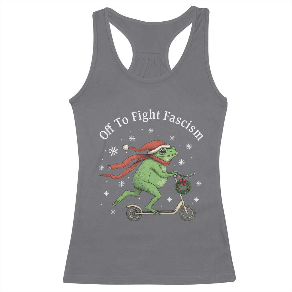 Portland Frog Protest Off To Fight Fascism Racerback Tank Top Funny Christmas Gift - Wonder Print Shop
