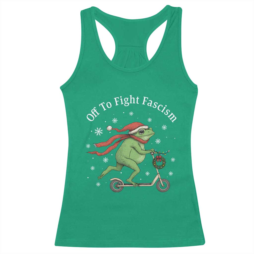 Portland Frog Protest Off To Fight Fascism Racerback Tank Top Funny Christmas Gift - Wonder Print Shop