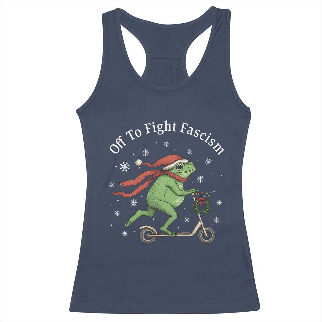 Portland Frog Protest Off To Fight Fascism Racerback Tank Top Funny Christmas Gift - Wonder Print Shop