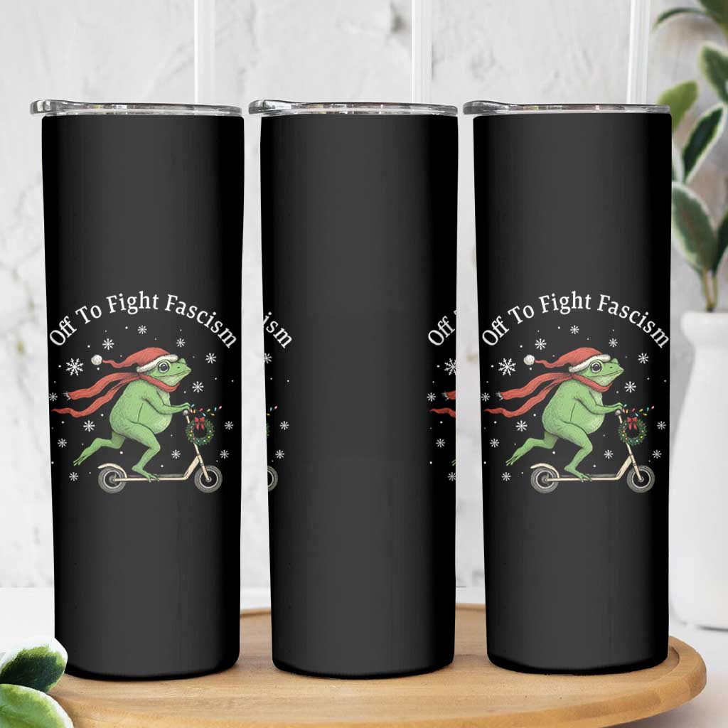 Portland Frog Protest Off To Fight Fascism Skinny Tumbler Funny Christmas Gift - Wonder Print Shop