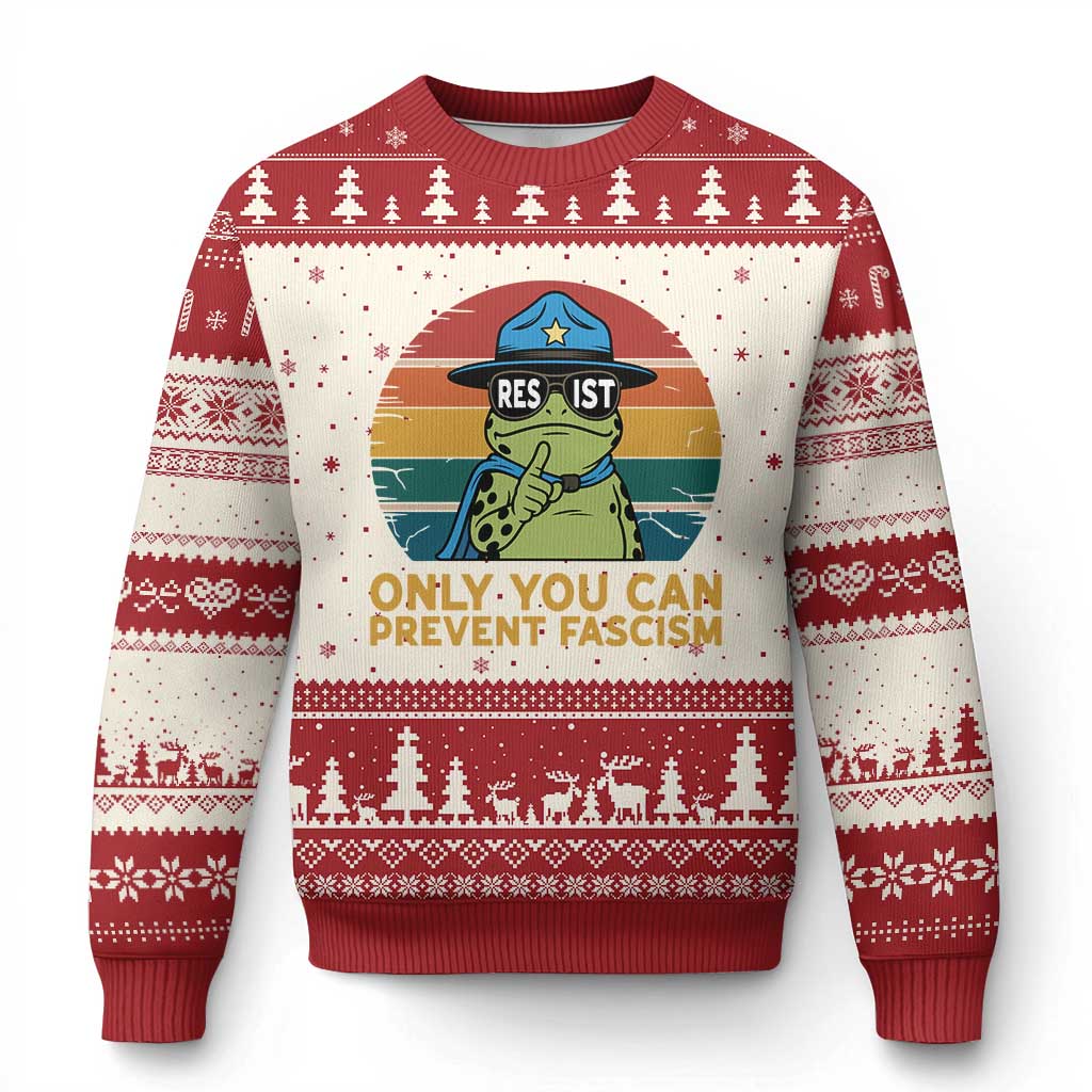 Only You Can Prevent Fascism Ugly Christmas Sweater Funny Portland Frog Protest Gift - Wonder Print Shop