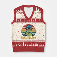 Only You Can Prevent Fascism V-Neck Knit Sweater Vest Funny Portland Frog Protest Gift - Wonder Print Shop