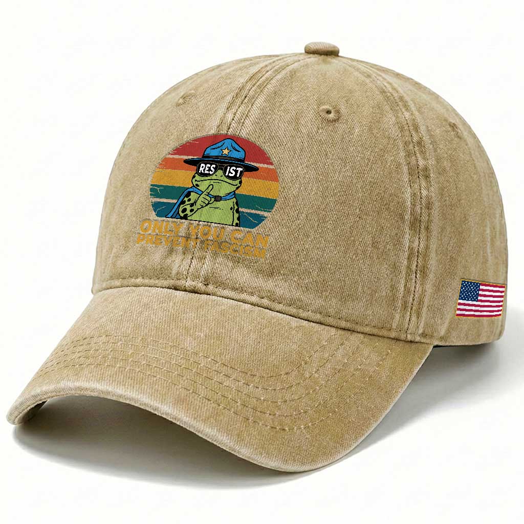 Only You Can Prevent Fascism Washed Cotton Baseball Cap Funny Portland Frog Protest Gift
