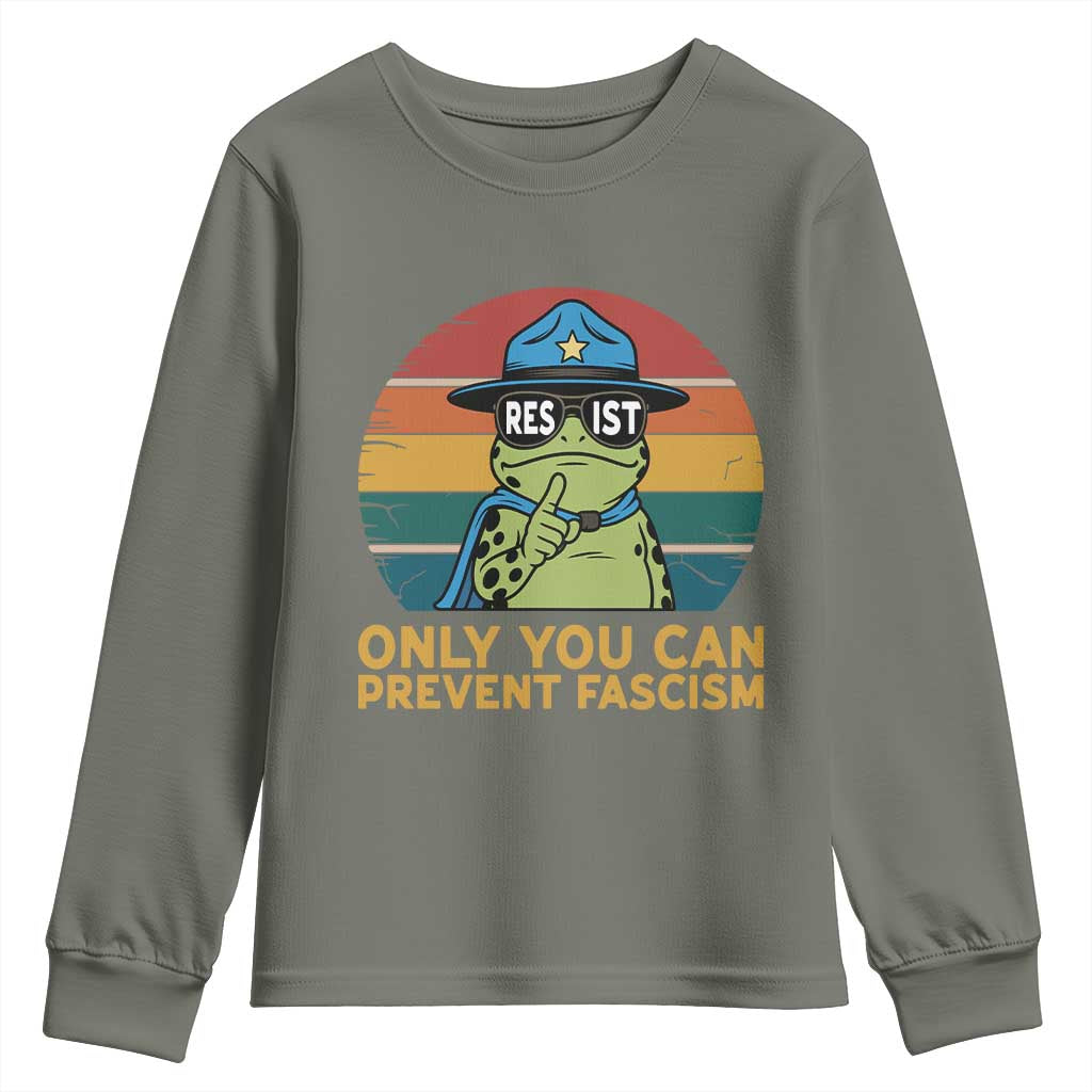 Only You Can Prevent Fascism Youth Sweatshirt Funny Portland Frog Protest Gift - Wonder Print Shop