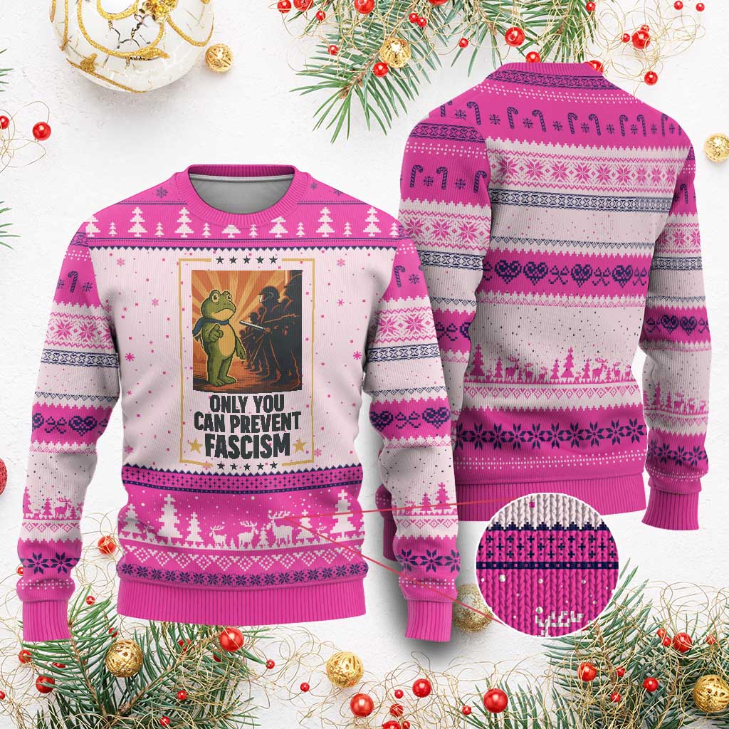 Funny Portland Frog Protest Ugly Christmas Sweater Only You Can Prevent Fascism Gift - Wonder Print Shop