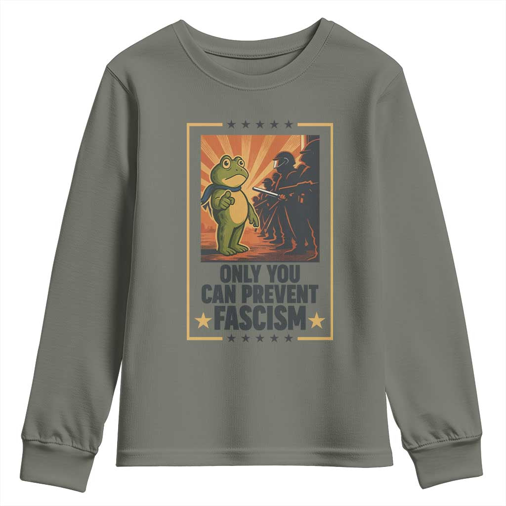 Funny Portland Frog Protest Youth Sweatshirt Only You Can Prevent Fascism Gift - Wonder Print Shop
