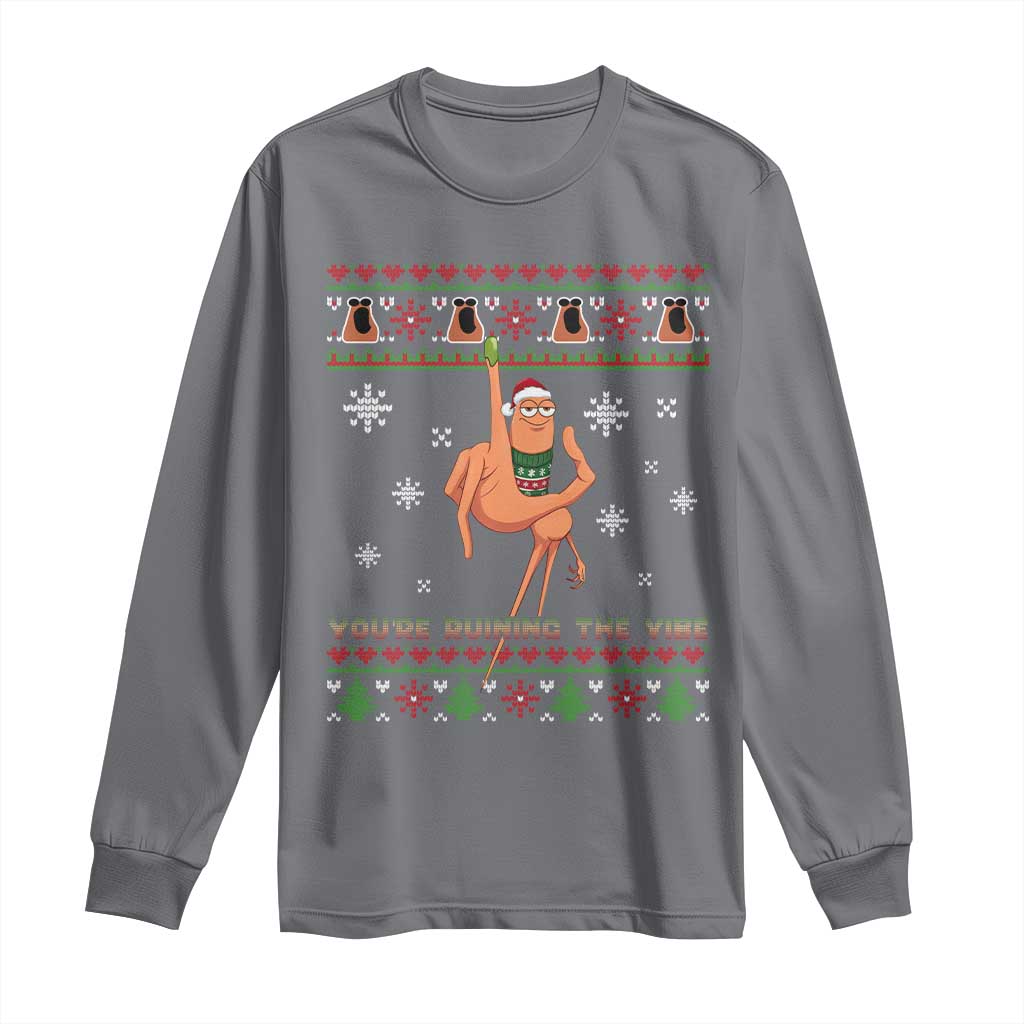 You Are Ruining The Vibe Long Sleeve Shirt Ugly Christmas Marcus The Worm Meme Gift - Wonder Print Shop