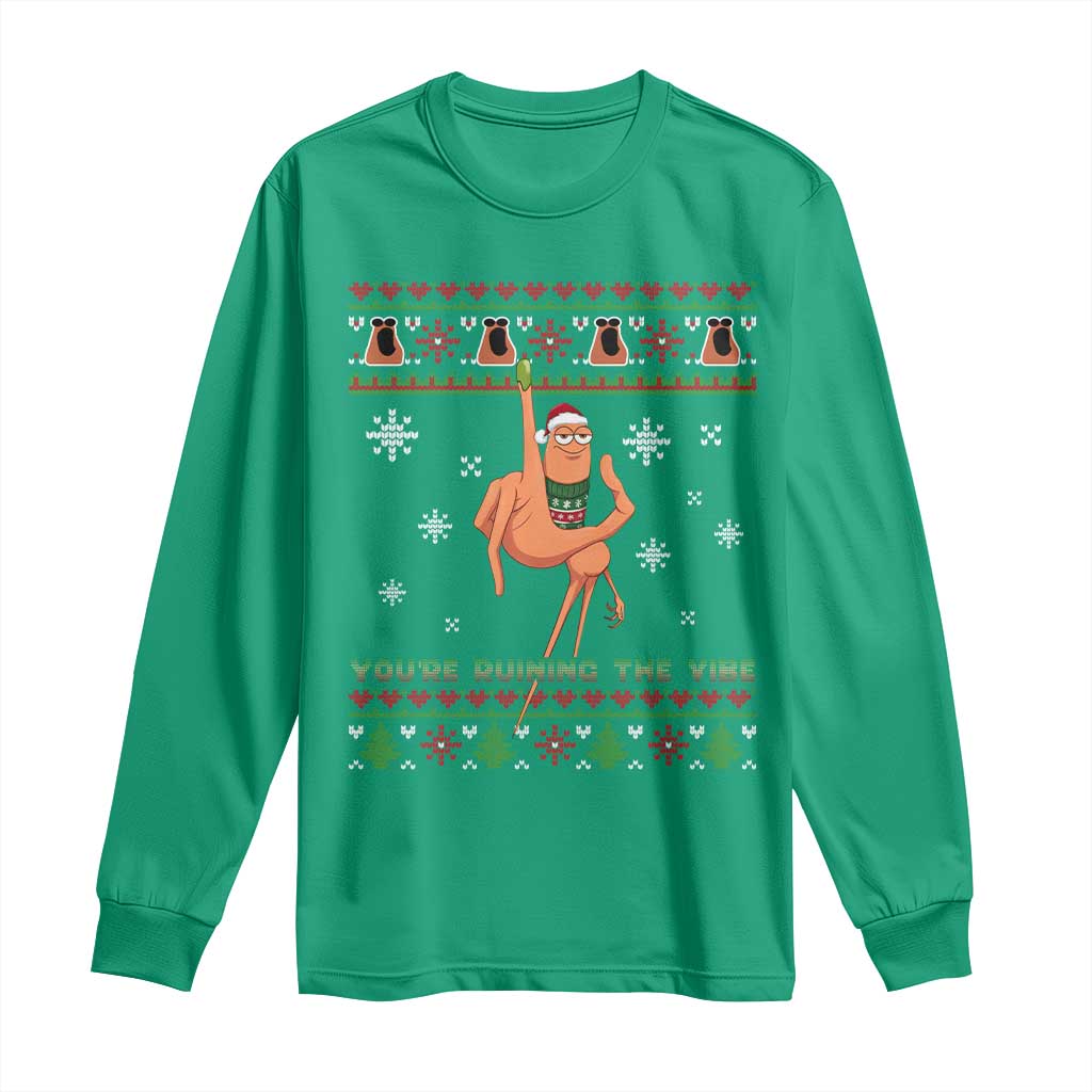 You Are Ruining The Vibe Long Sleeve Shirt Ugly Christmas Marcus The Worm Meme Gift - Wonder Print Shop