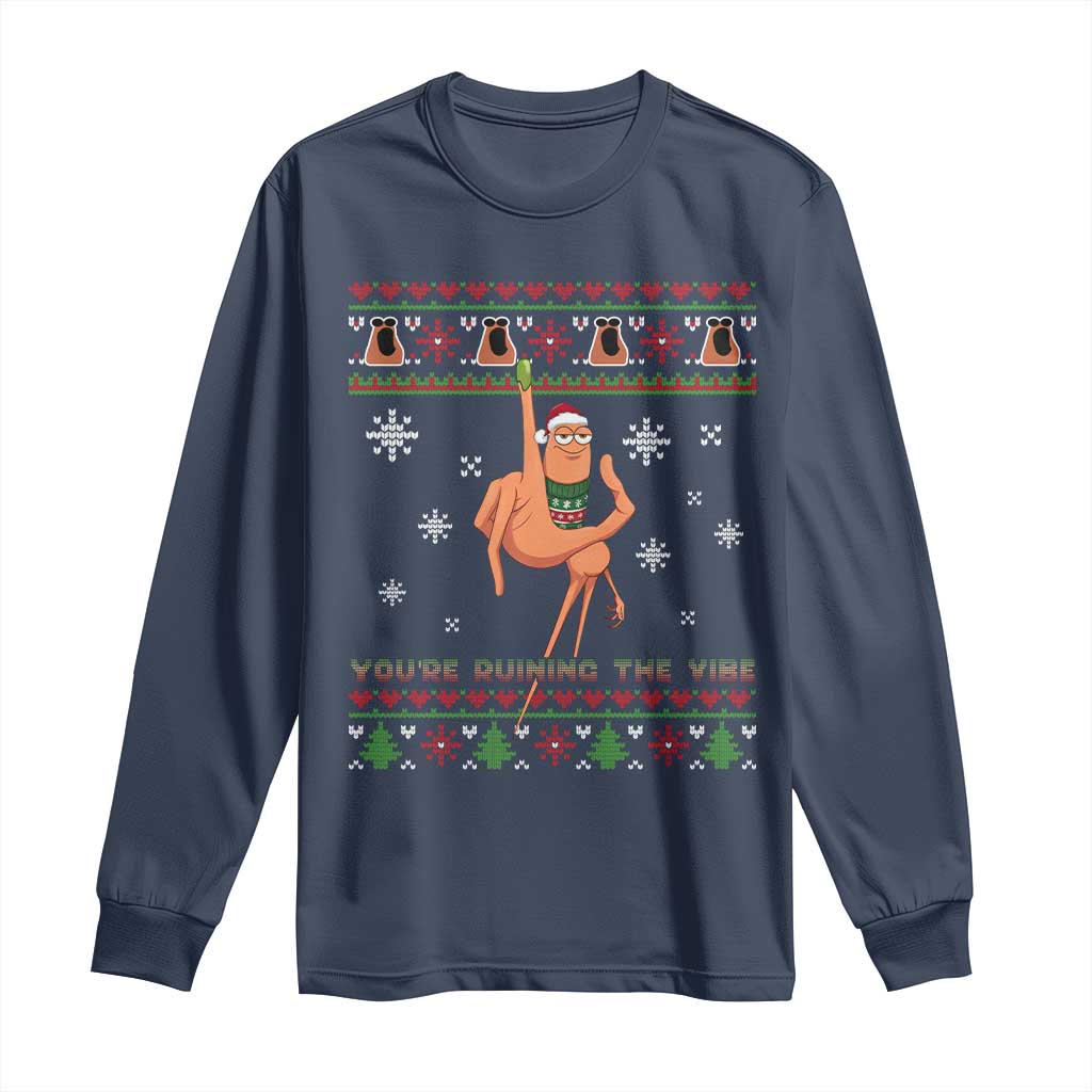 You Are Ruining The Vibe Long Sleeve Shirt Ugly Christmas Marcus The Worm Meme Gift - Wonder Print Shop
