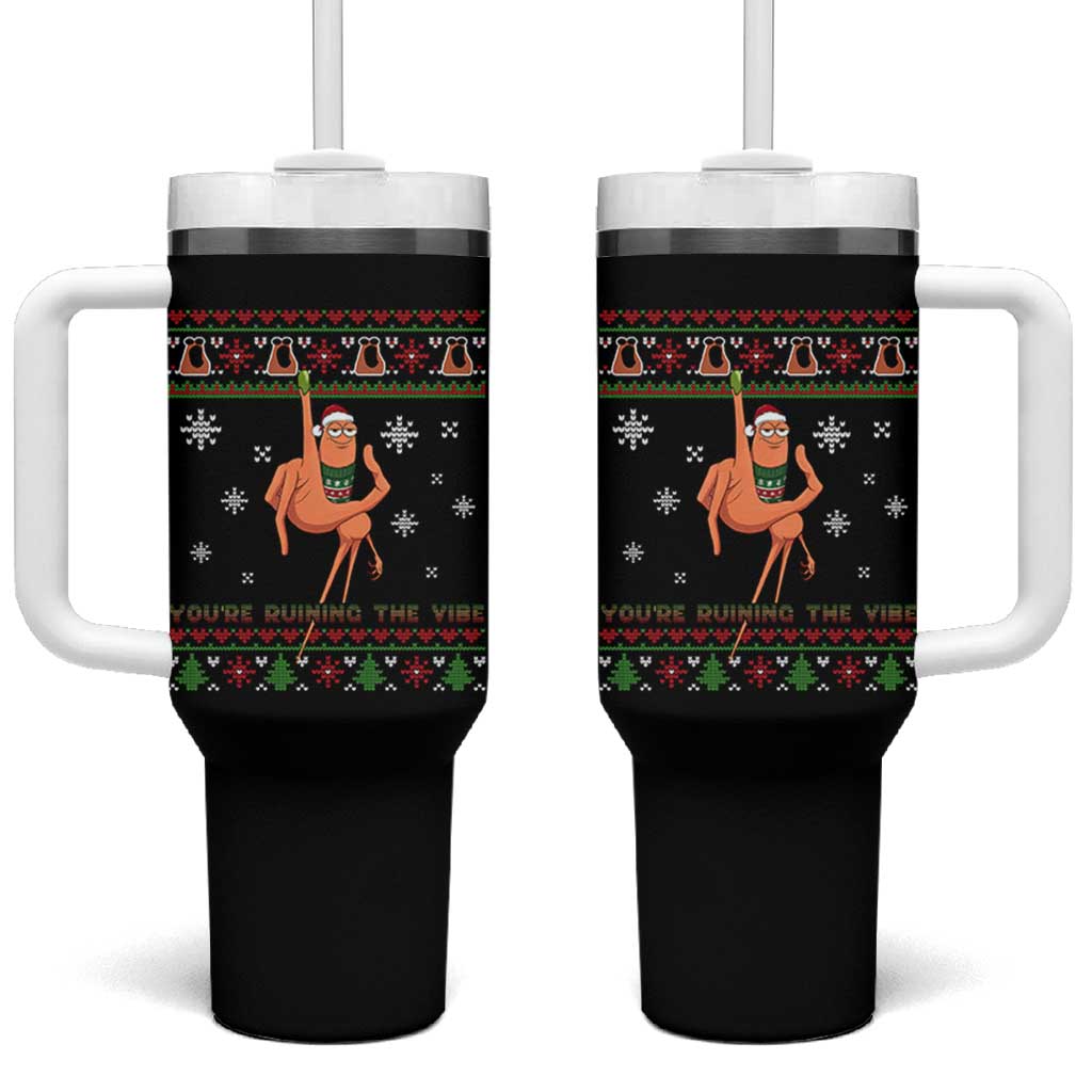You Are Ruining The Vibe Tumbler With Handle Ugly Christmas Marcus The Worm Meme Gift - Wonder Print Shop