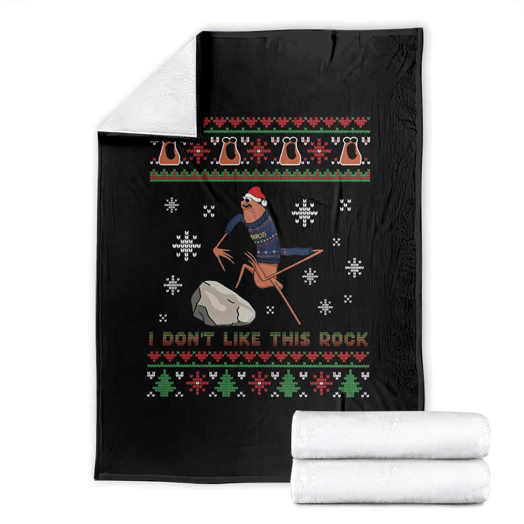 Funny Marcus The Worm Meme Throw Blanket I Do Not Like This Rock Ugly Christmas Gift - Wonder Print Shop
