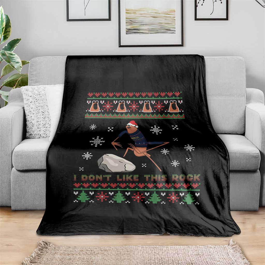 Funny Marcus The Worm Meme Throw Blanket I Do Not Like This Rock Ugly Christmas Gift - Wonder Print Shop