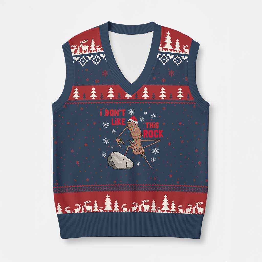 I Do Not Like This Rock V-Neck Knit Sweater Vest Xmas Marcus The Worm Meme Gift - Wonder Print Shop