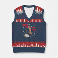 I Do Not Like This Rock V-Neck Knit Sweater Vest Xmas Marcus The Worm Meme Gift - Wonder Print Shop