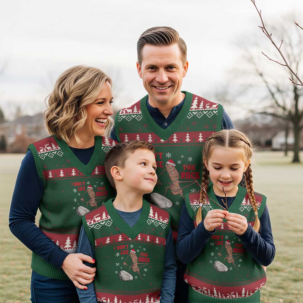 I Do Not Like This Rock V-Neck Knit Sweater Vest Xmas Marcus The Worm Meme Gift - Wonder Print Shop