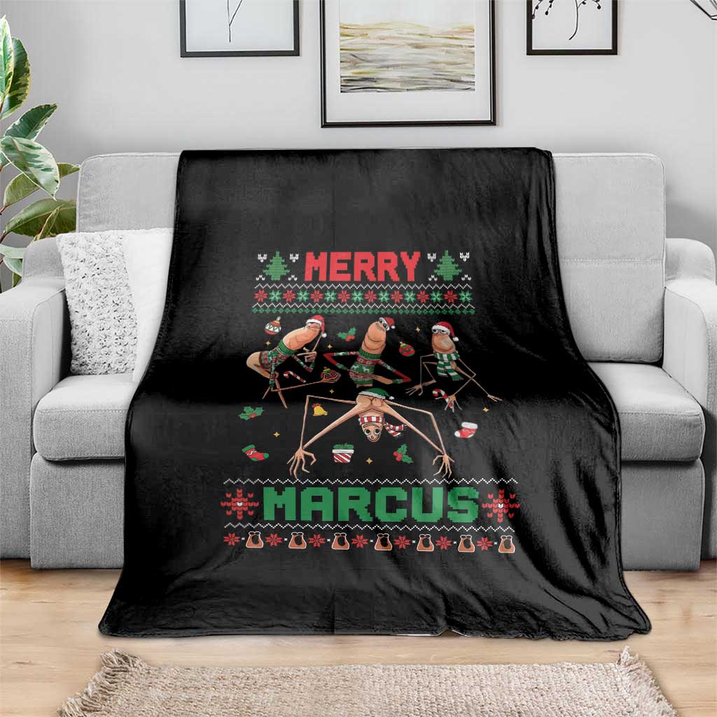 Funny Merry Marcus Throw Blanket Ugly Christmas Marcus The Worm Meme Gift - Wonder Print Shop