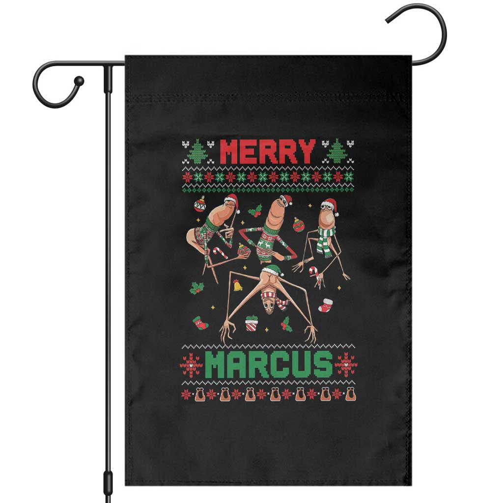 Funny Merry Marcus Garden Flag Ugly Christmas Marcus The Worm Meme Gift - Wonder Print Shop