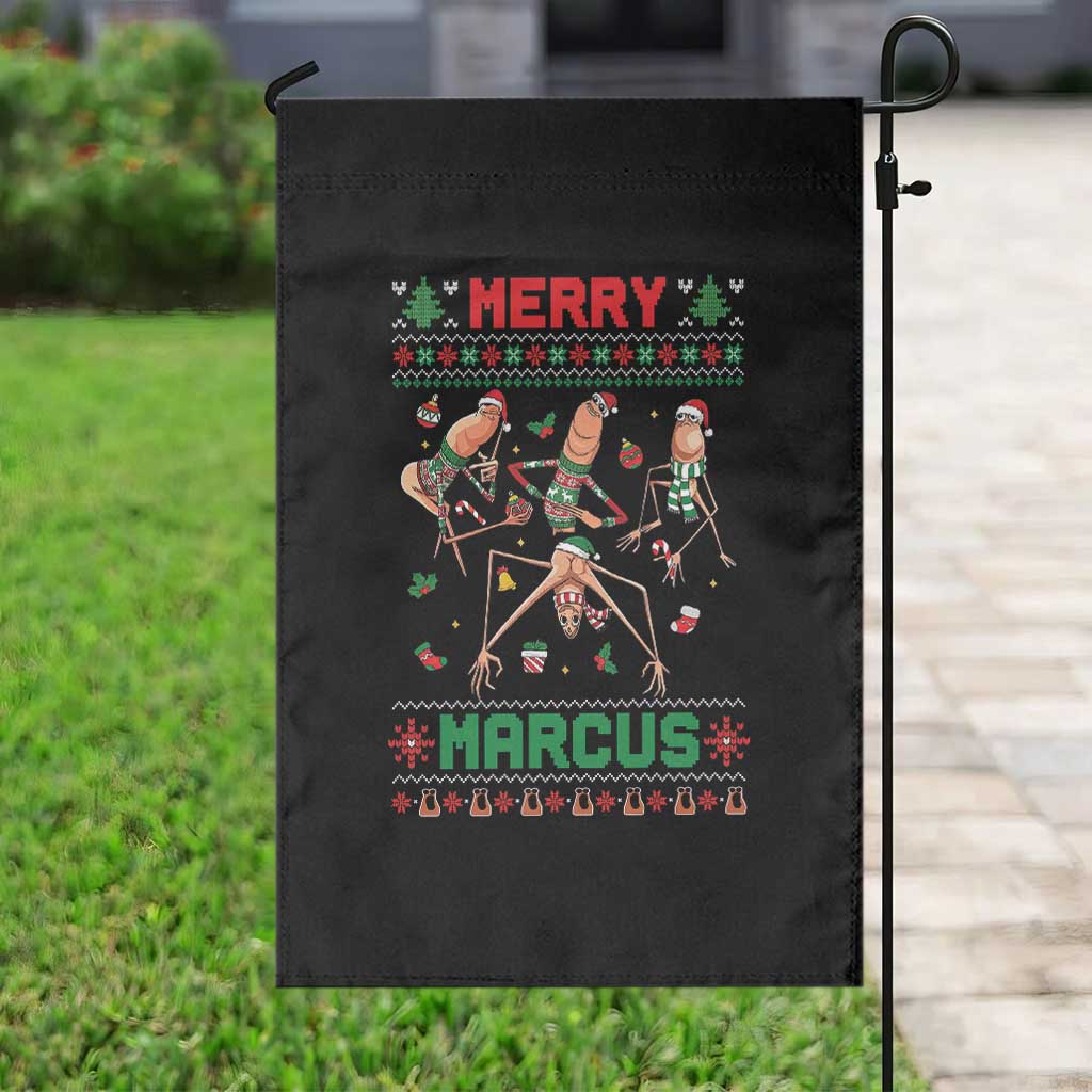 Funny Merry Marcus Garden Flag Ugly Christmas Marcus The Worm Meme Gift - Wonder Print Shop