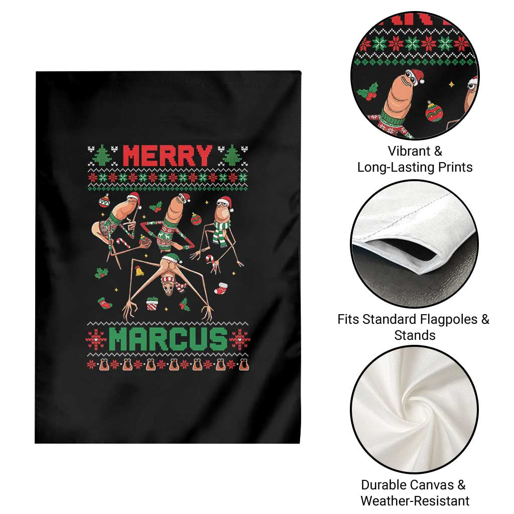 Funny Merry Marcus Garden Flag Ugly Christmas Marcus The Worm Meme Gift - Wonder Print Shop