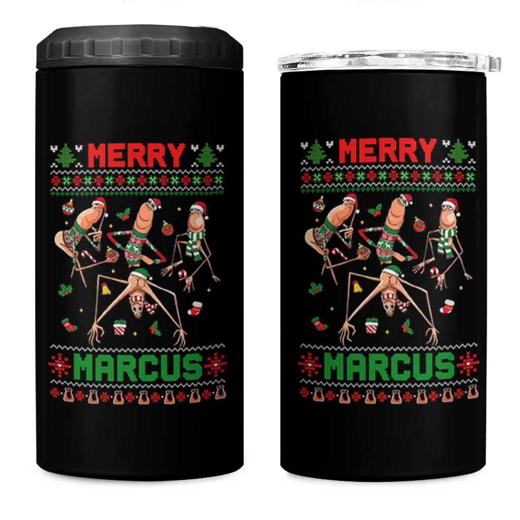 Funny Merry Marcus 4 in 1 Can Cooler Tumbler Ugly Christmas Marcus The Worm Meme Gift - Wonder Print Shop