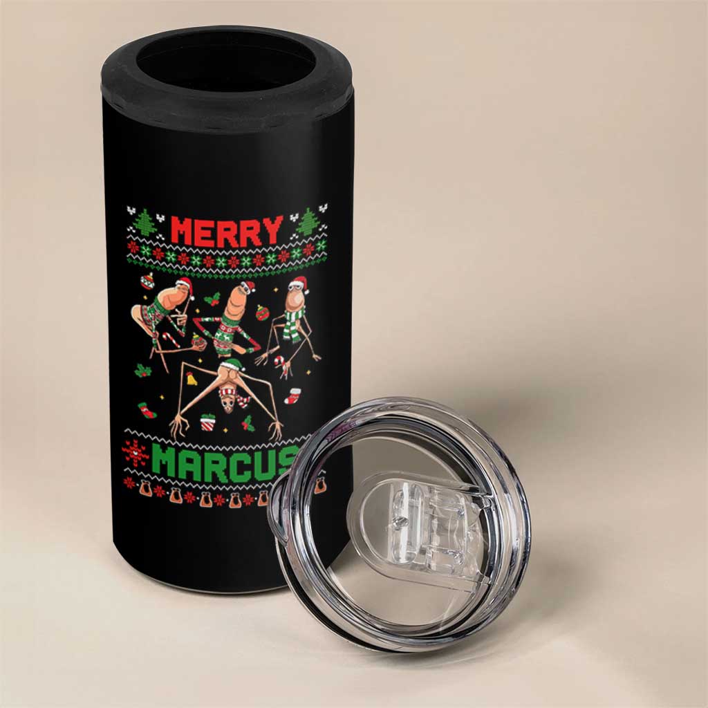 Funny Merry Marcus 4 in 1 Can Cooler Tumbler Ugly Christmas Marcus The Worm Meme Gift - Wonder Print Shop