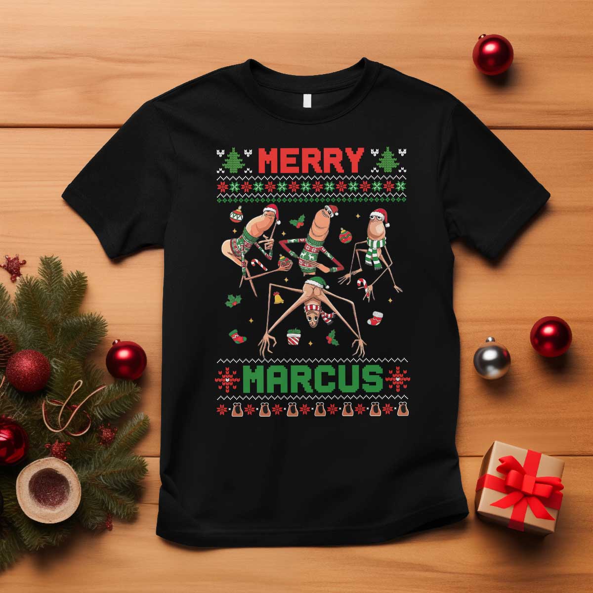 Funny Merry Marcus T Shirt Ugly Christmas Marcus The Worm Meme Gift - Wonder Print Shop