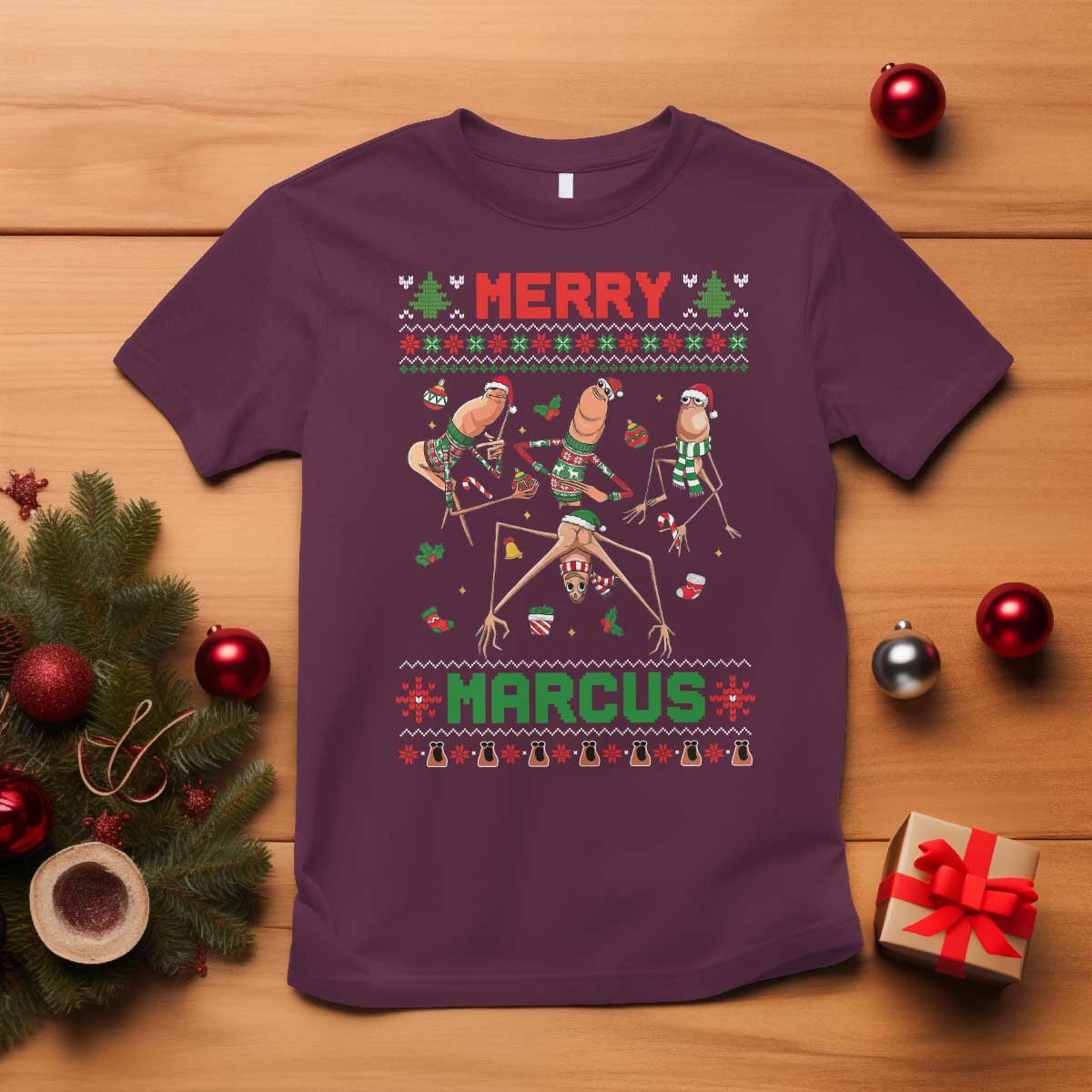 Funny Merry Marcus T Shirt Ugly Christmas Marcus The Worm Meme Gift - Wonder Print Shop