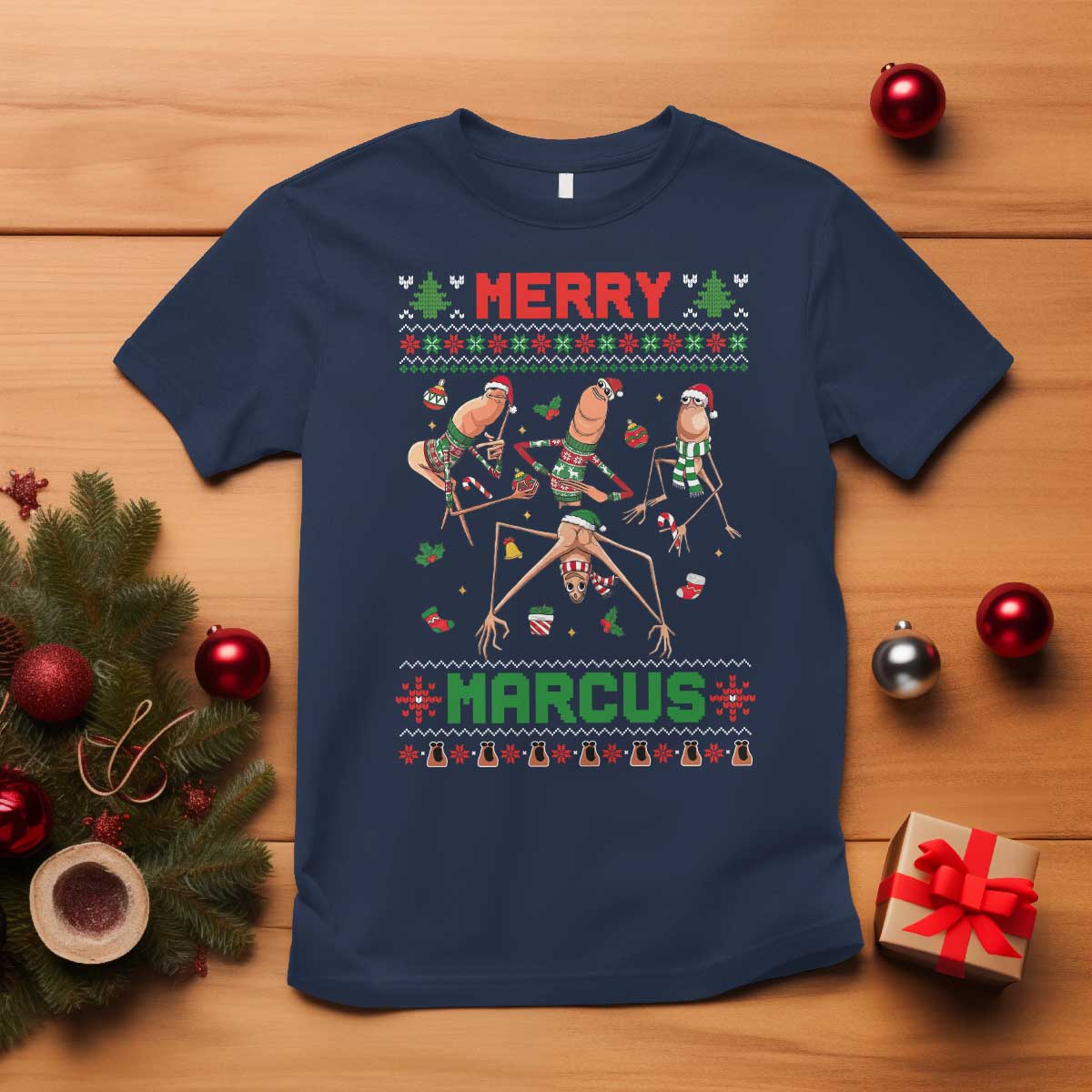 Funny Merry Marcus T Shirt Ugly Christmas Marcus The Worm Meme Gift - Wonder Print Shop