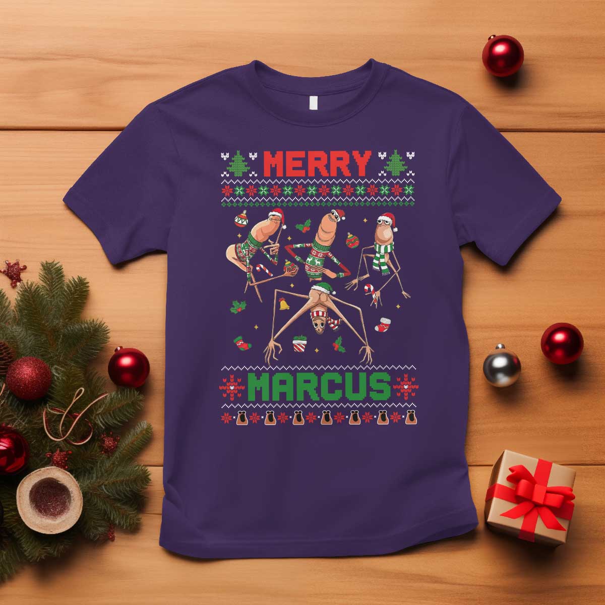 Funny Merry Marcus T Shirt Ugly Christmas Marcus The Worm Meme Gift - Wonder Print Shop