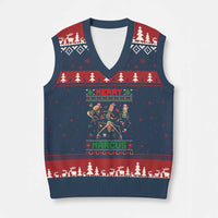 Funny Merry Marcus V-Neck Knit Sweater Vest Ugly Xmas Marcus The Worm Meme Gift - Wonder Print Shop