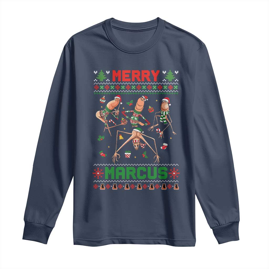 Funny Merry Marcus Long Sleeve Shirt Ugly Christmas Marcus The Worm Meme Gift - Wonder Print Shop