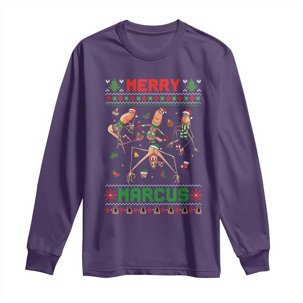 Funny Merry Marcus Long Sleeve Shirt Ugly Christmas Marcus The Worm Meme Gift - Wonder Print Shop
