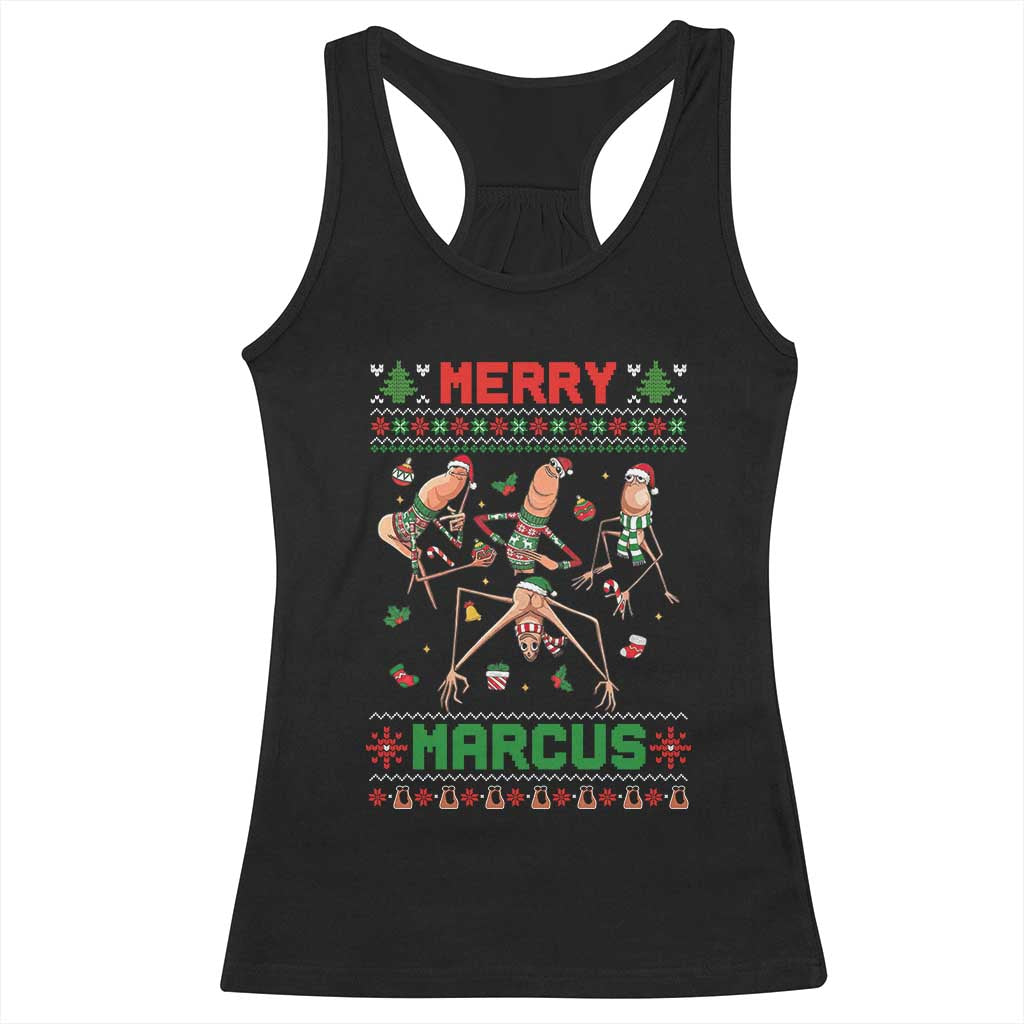 Funny Merry Marcus Racerback Tank Top Ugly Christmas Marcus The Worm Meme Gift - Wonder Print Shop
